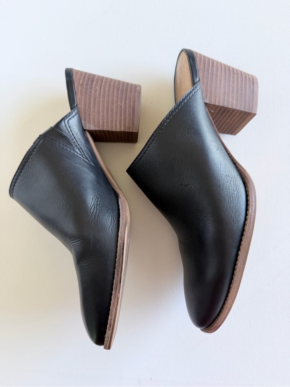 Madewell J8560 Black Leather Block Heel Mule Slides Pointed Toe 8.5 - Picture 7 of 11